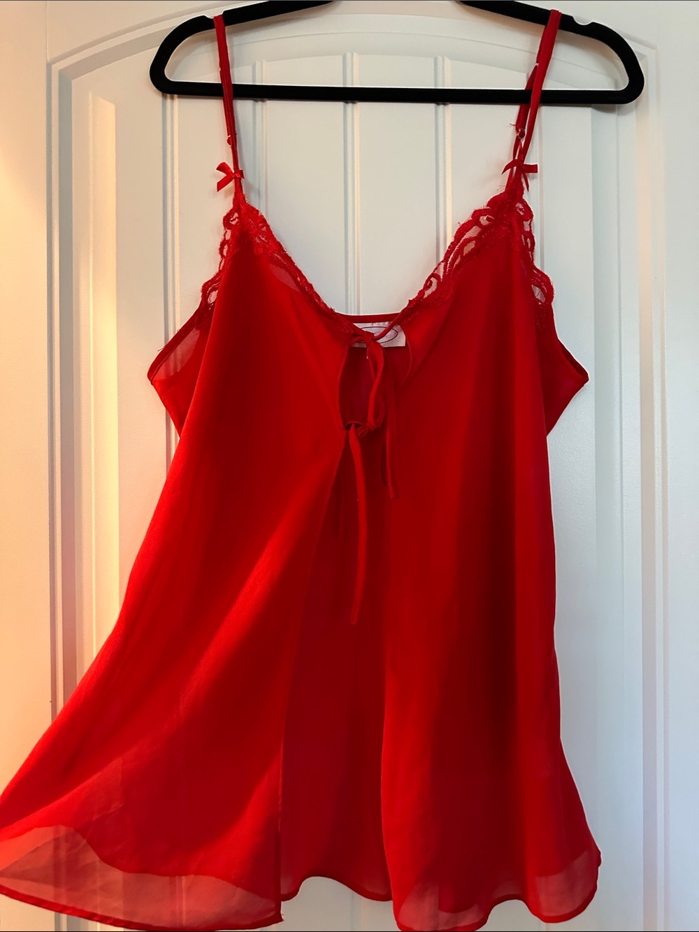 Red Lace Trim Sheer Babydoll Slip open front size 2X